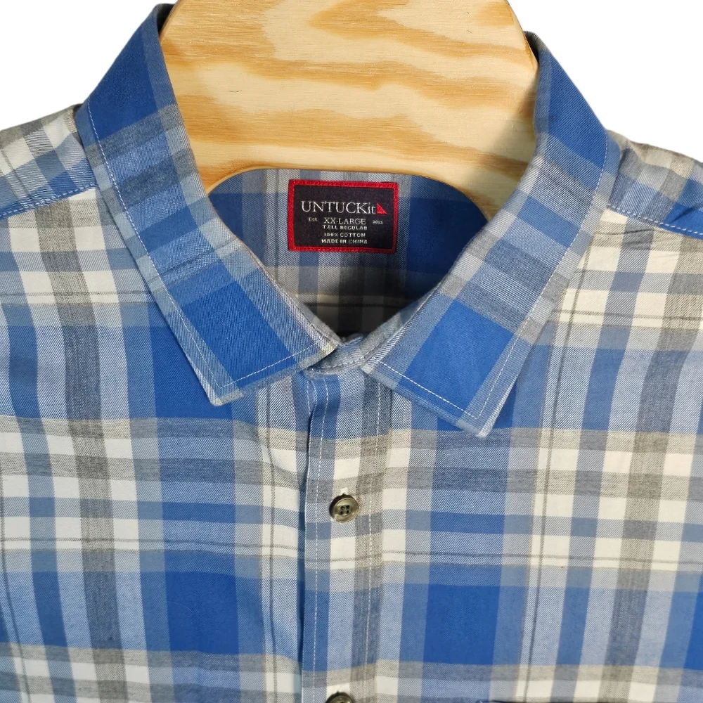UNTUCKit Blue and White Plaid Casual Button-Down Shirt - Picture 5 of 14